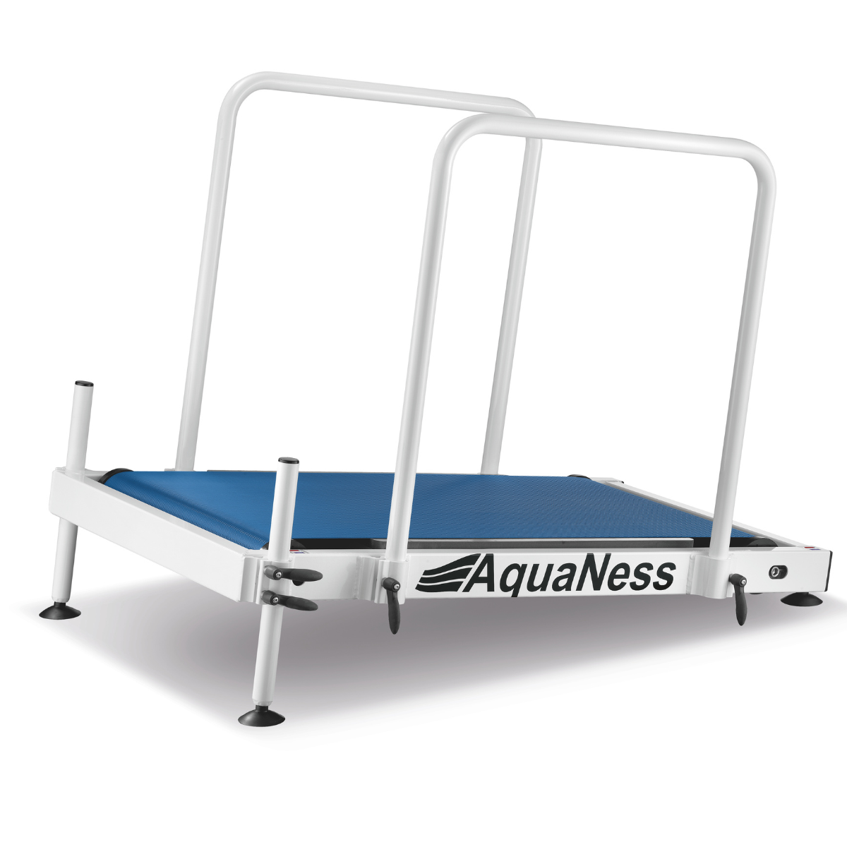 Aquatec Aquatic Treadmill featuring a pool-ready design with a durable walking surface and support handrail for stability during use. Designed for underwater walking, jogging, and rehabilitation exercises, this aquatic treadmill promotes low-impact cardiovascular conditioning, mobility improvement, balance training, and recovery-focused fitness programs.