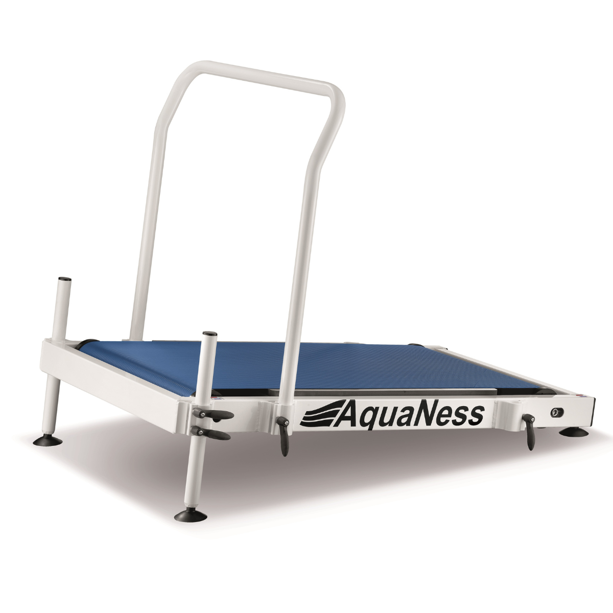 Aquatec Aquatic Treadmill featuring a pool-ready design with a durable walking surface and support handrail for stability during use. Designed for underwater walking, jogging, and rehabilitation exercises, this aquatic treadmill promotes low-impact cardiovascular conditioning, mobility improvement, balance training, and recovery-focused fitness programs.