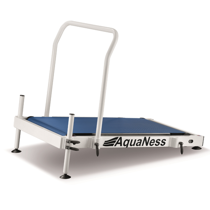 Aquatec Aquatic Treadmill featuring a pool-ready design with a durable walking surface and support handrail for stability during use. Designed for underwater walking, jogging, and rehabilitation exercises, this aquatic treadmill promotes low-impact cardiovascular conditioning, mobility improvement, balance training, and recovery-focused fitness programs.
