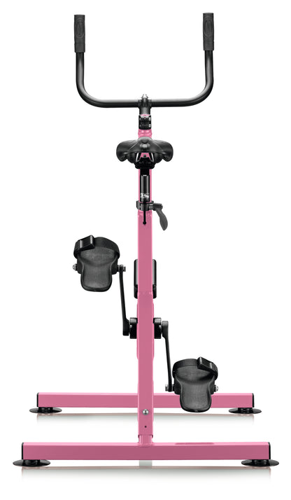 AquaNess V2 The Active aquatic exercise bike featuring a corrosion-resistant frame, adjustable saddle, ergonomic handlebars, and secure foot pedals with straps. The water cycling bike is shown in a studio setting and is designed for aquatic fitness, pool workouts, rehabilitation, and low-impact cardiovascular training.